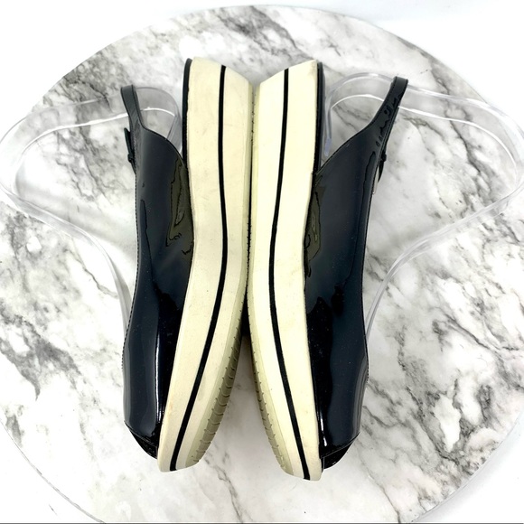 Stuart Weitzman Peep Toe Slingback Flatform two tone patent leather black 7.5 - Picture 7 of 13